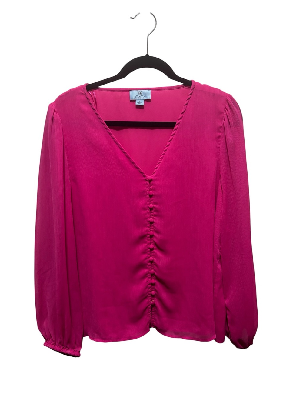 CeCe Bright Fuchsia V-Neck Long-Sleeve Blouse Size XL
